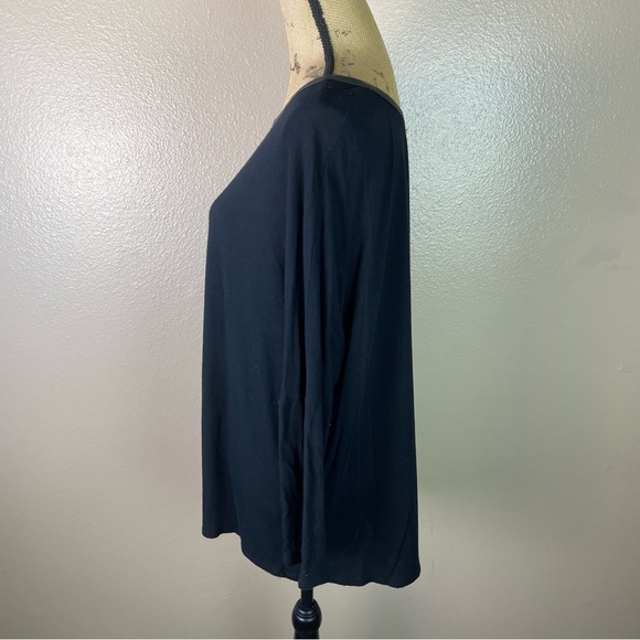 ZARA BLACK TOP BLOUSE  GOLD ZIPPER FAUX LEATHER TRIM SIZE LARGE - Picture 7 of 10